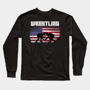 Wrestling USA Flag Long Sleeve T-Shirt